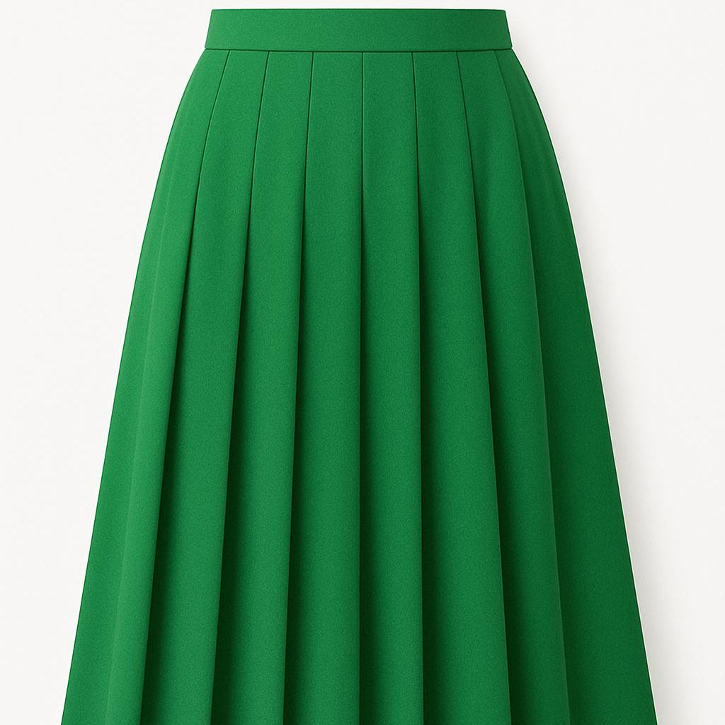 Green pleated skirt on a white background